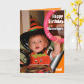 Baby in Hexenhut & Ring Toss Halloween Karte (Gelbe Blume)
