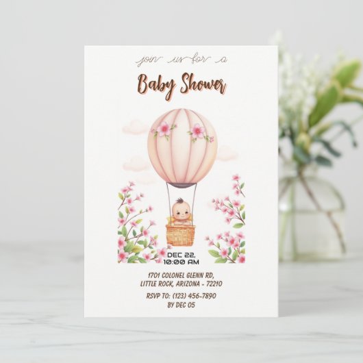 Baby in Hot Air Balloon Babydusche Einladung (Stehend Vorderseite)