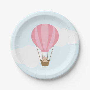 Baby in Pink Hot Air Ballon Babydusche Pappteller