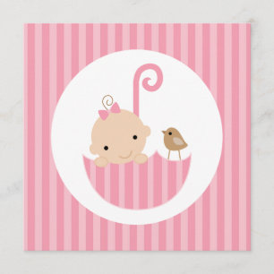 Baby in Pink Umbrella Babydusche Einladung