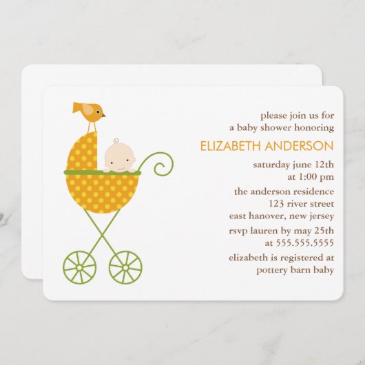 Baby in Stroll Herbst Babydusche Einladung (Vorne/Hinten)