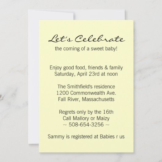 Baby in Yellow Tulip Babydusche Einladung (Rückseite)