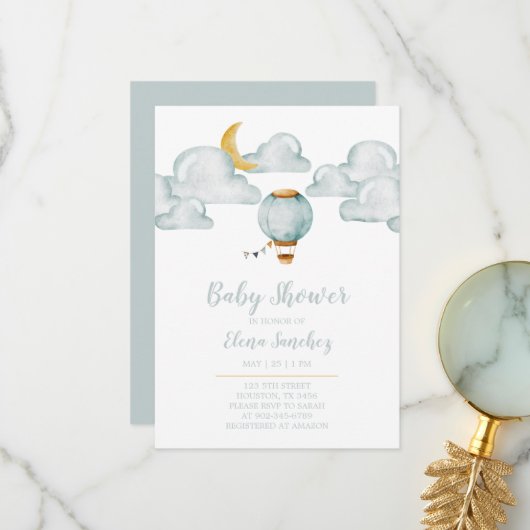 Baby Invitation - Soft Blue Baby Dusche Dankeskarte (Vorderseite/Rückseite Beispiel)