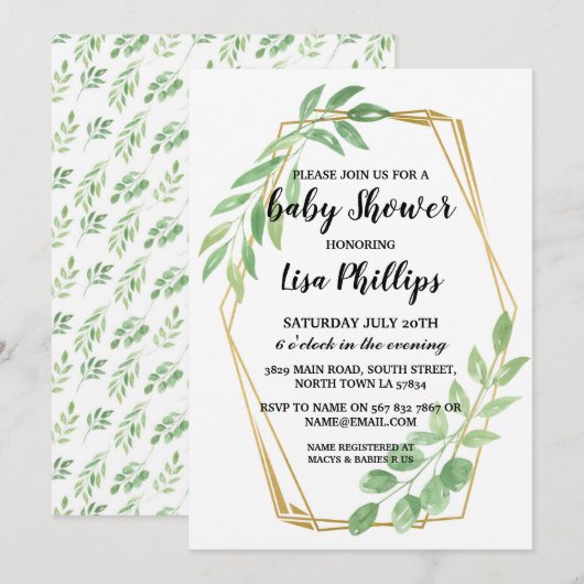 Baby Invite Shower Summer Gold Blätter Party Einladung (Vorne/Hinten)