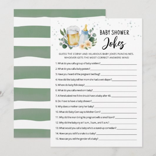 Baby Is Brewing Baby Shower Jokes Game with Answer Einladung (Vorne/Hinten)