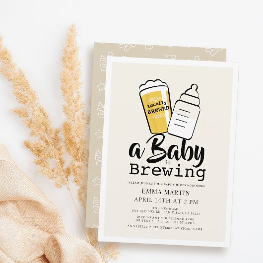 Baby is Brewing Beer Baby Bottle Beige Baby Shower Einladung