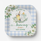 Baby Is Brewing Beer Baby Shower Boy Blue Pappteller (Vorderseite)