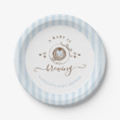 Baby Is Brewing Blau Gestreift Pappteller (Vorderseite)