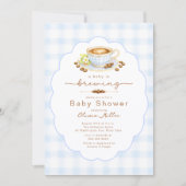 Baby Is Brewing Blue Coffee Baby Shower Invite Einladung (Vorderseite)