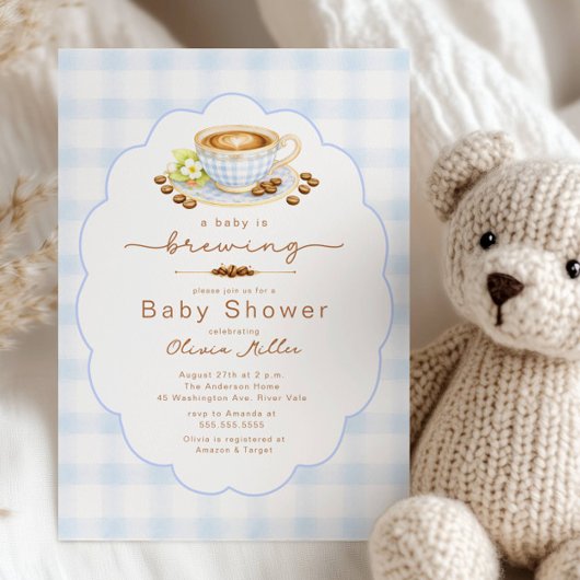 Baby Is Brewing Blue Coffee Baby Shower Invite Einladung