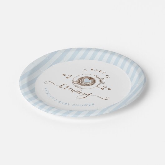 Baby Is Brewing Blue Striped Pappteller (Schrägansicht)