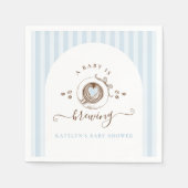 Baby Is Brewing Blue Stripes Hand Drawn Napkins Serviette (Vorderseite)