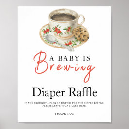 Baby is brewing coffee baby shower diaper raffle poster