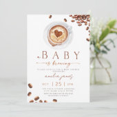 Baby Is Brewing Coffee Bean Baby Shower Einladung (Stehend Vorderseite)