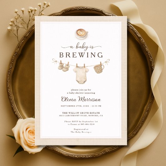 Baby is Brewing Coffee Clothesline Baby Shower Einladung