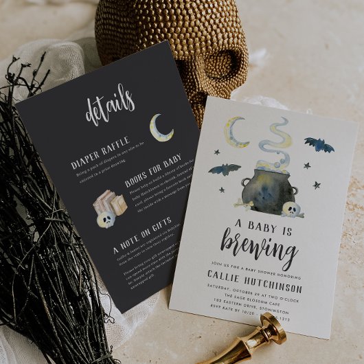 Baby Is Brewing Double Sided Halloween Baby Shower Einladung