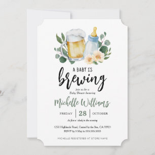 Baby Is Brewing Greenery Babyparty-Einladung Einladung