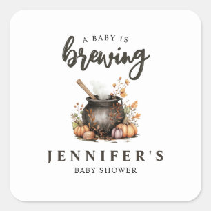 Baby Is Brewing Halloween-Baby-Party Quadratischer Aufkleber
