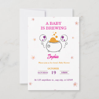 Baby is Brewing Halloween Pink Mädchen Baby Shower RSVP Karte