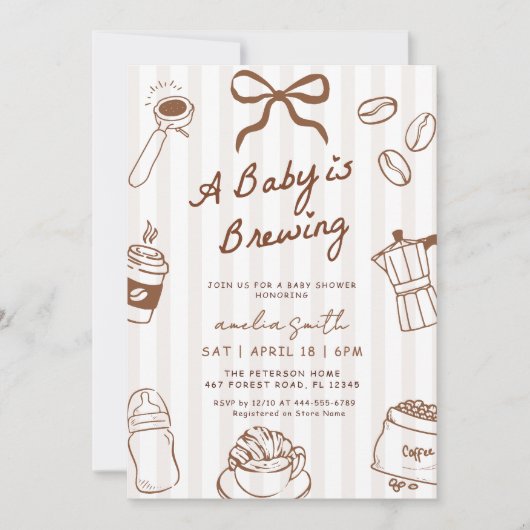 Baby is Brewing Hand Drawn Coffee Baby Shower Einladung (Vorderseite)