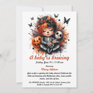 Baby is Brewing, Orange Halloween Baby Shower Einladung