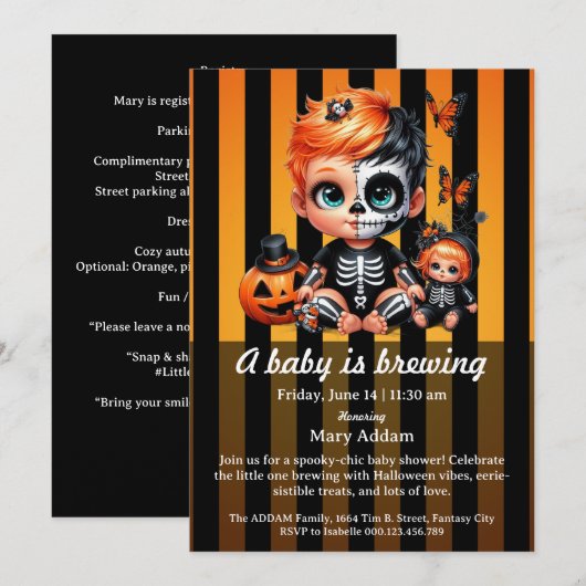 Baby is Brewing, Orange Halloween Baby Shower Einladung (Vorne/Hinten)
