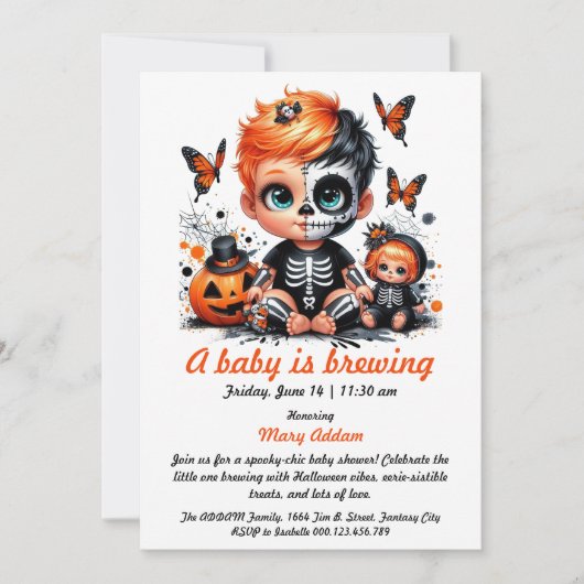 Baby is Brewing, Orange Halloween Baby Shower Einladung (Vorderseite)