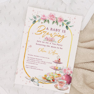 Baby is Brewing Pink Floral Tea Party Babyparty Einladung
