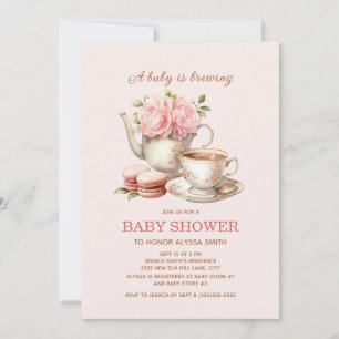 Baby is Brewing Pink Florales Babymädchen  Einladung
