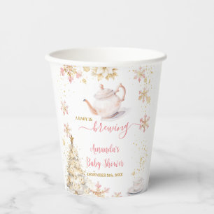 Baby Is Brewing Pink Winter Tea Party Baby Shower Pappbecher