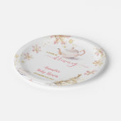 Baby Is Brewing Pink Winter Tea Party Baby Shower Pappteller (Schrägansicht)