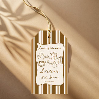 Baby is brewing retro stripes coffee baby shower geschenkanhänger