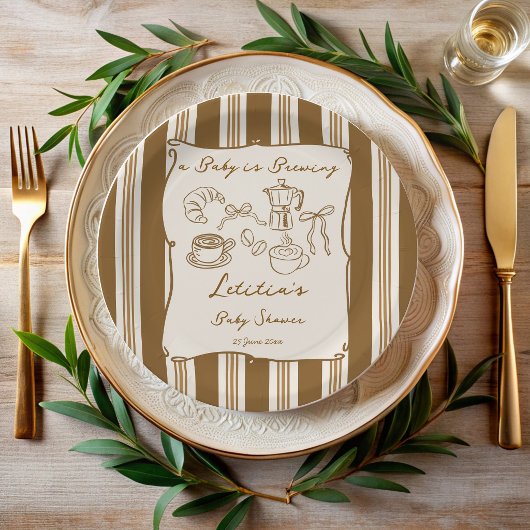 Baby is brewing retro stripes coffee baby shower  pappteller