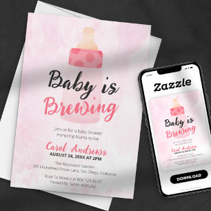 Baby is Brewing Rosa Flaschen-Wasserfarbe-Baby-Par Einladung