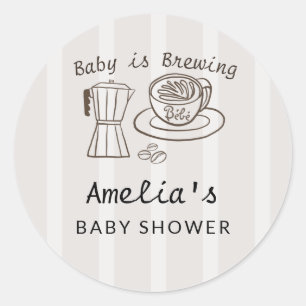 Baby is Brewing Streifen Baby Shower Runder Aufkleber