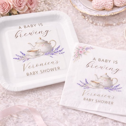 Baby is Brewing Tea Party  Pappteller