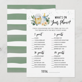 Baby Is Brewing What's On Your Phone Game Card Einladung