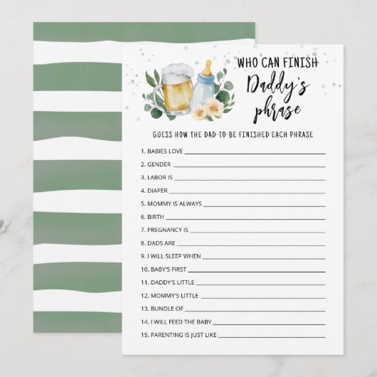 Baby Is Brewing Who can finish Daddy's phrase card Einladung (Vorne/Hinten)