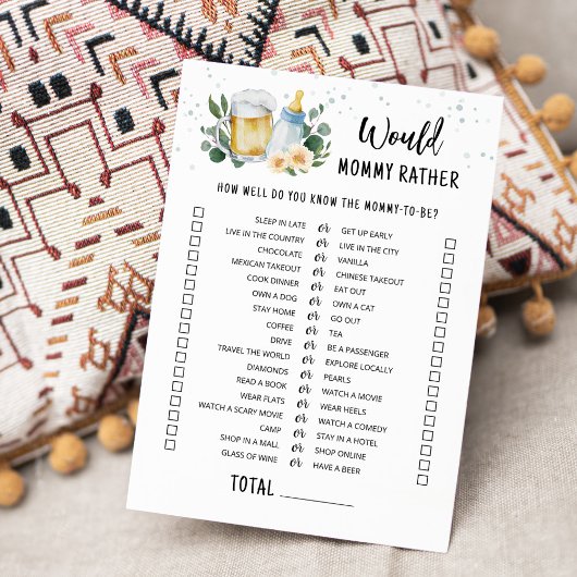 Baby Is Brewing Would Mommy Rather Game Card Einladung