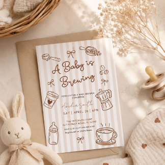 Baby ist am Brauen Handgezeichnete Kaffee-Baby-Par Einladung