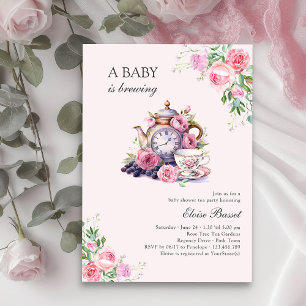 Baby ist am Brauen Vintage-Teeparty Rosa Babyparty Einladung