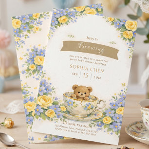 Baby ist am Brauen Whimsical Blau Gelbe Florale Bä Einladung