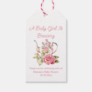 Baby ist am Brüten rosa Blumen Teekanne Baby Showe Geschenkanhänger