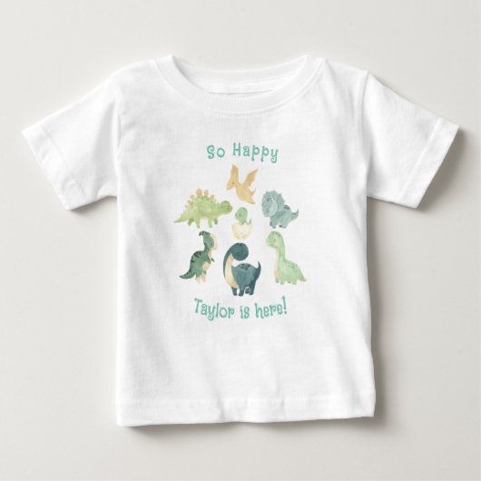 Baby ist da! Niedlich Dinosaurier Personalisiert Baby T-shirt (Vorderseite)