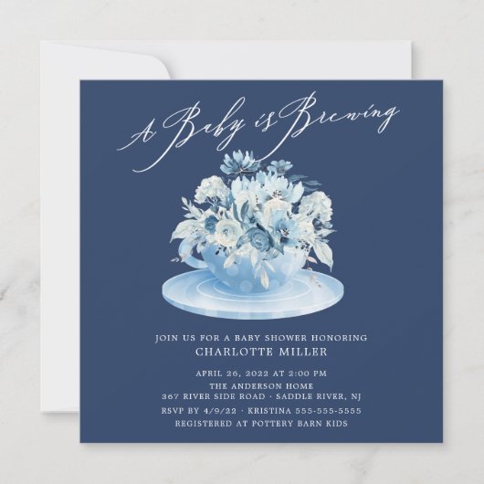 Baby ist das Brewing Blue Floral Baby Tee Einladung (Vorderseite)
