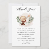 Baby ist das Brewing Greenery Coffee Baby Shower Dankeskarte (Vorderseite)