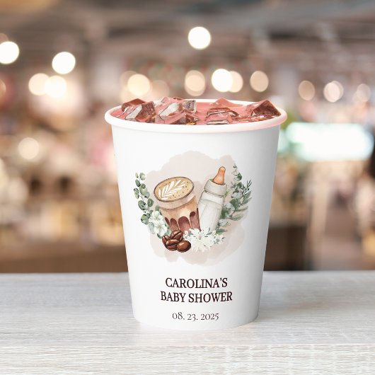 Baby ist das Brewing Greenery Coffee Baby Shower Pappbecher