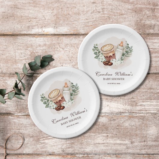 Baby ist das Brewing Greenery Coffee Baby Shower Pappteller