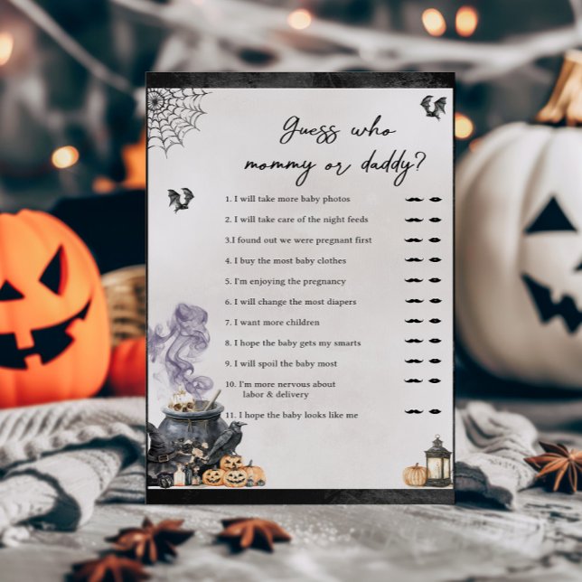 Baby ist in Arbeit - rate wer Mami oder Papi ist (A Baby is Brewing Halloween Baby Shower Guess Who Mommy or Daddy Game)