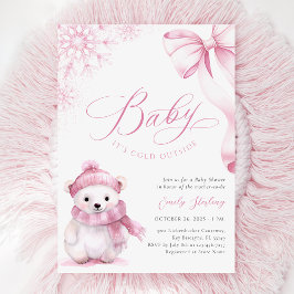 Baby It’s Cold Outside Pink Bear Baby Shower Einladung